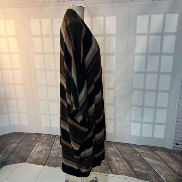 KK Intl. Brown Stripes Knit Open Front Poncho Long Cardigan Sweater Size XL - Picture 4 of 9